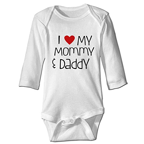 I Love My Mommy & Daddy Cute Baby Bodysuit Infant Bodysuit Long Sleeve Playsuit C-White