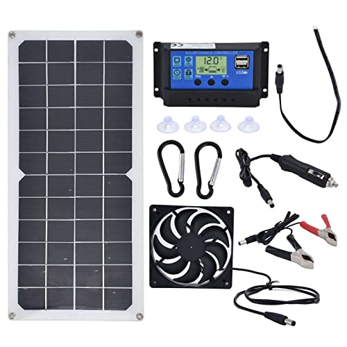 Kit de painel solar de 10 W, carregador de bateria solar portátil e mantenedor com controlador 10A + exaustor…