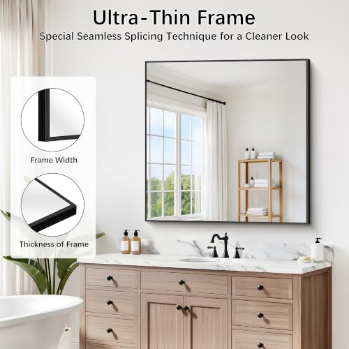 Image of DESBING 36 inch x 36 inch Bathroom Mirror, Black Metal Frame Wall Mirror | HD Image,Shatterproof Decorative Square Vanity Mirror for Bedroom Bathroom Living Room Entryway Horizontal or Vertical