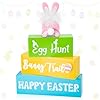 4 Pcs Easter Bunny Egg Table Sign Wooden Easter Table Decor Farmhouse Bunny Easter Decor Easter Spring Tabletop Centerpieces Wood Bunny Tiered Tray Decor for Home Kitchen Easter Gifts