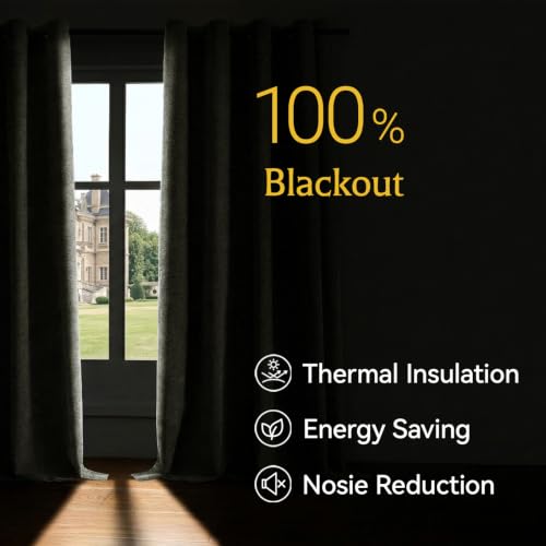 Image of Chenille 100% Blackout Curtains 90 Inches Long for Bedroom, Warm Grey