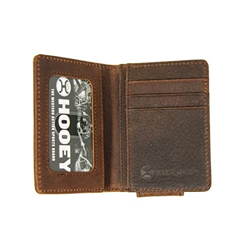 Image of HOOEY Grayson Men's Leather Bifold Money Clip Wallet - Brown & Tan Genuine Distressed Leather, Hand Tooled Western Filigree, Slim Bifold with ID Window & Card Slots