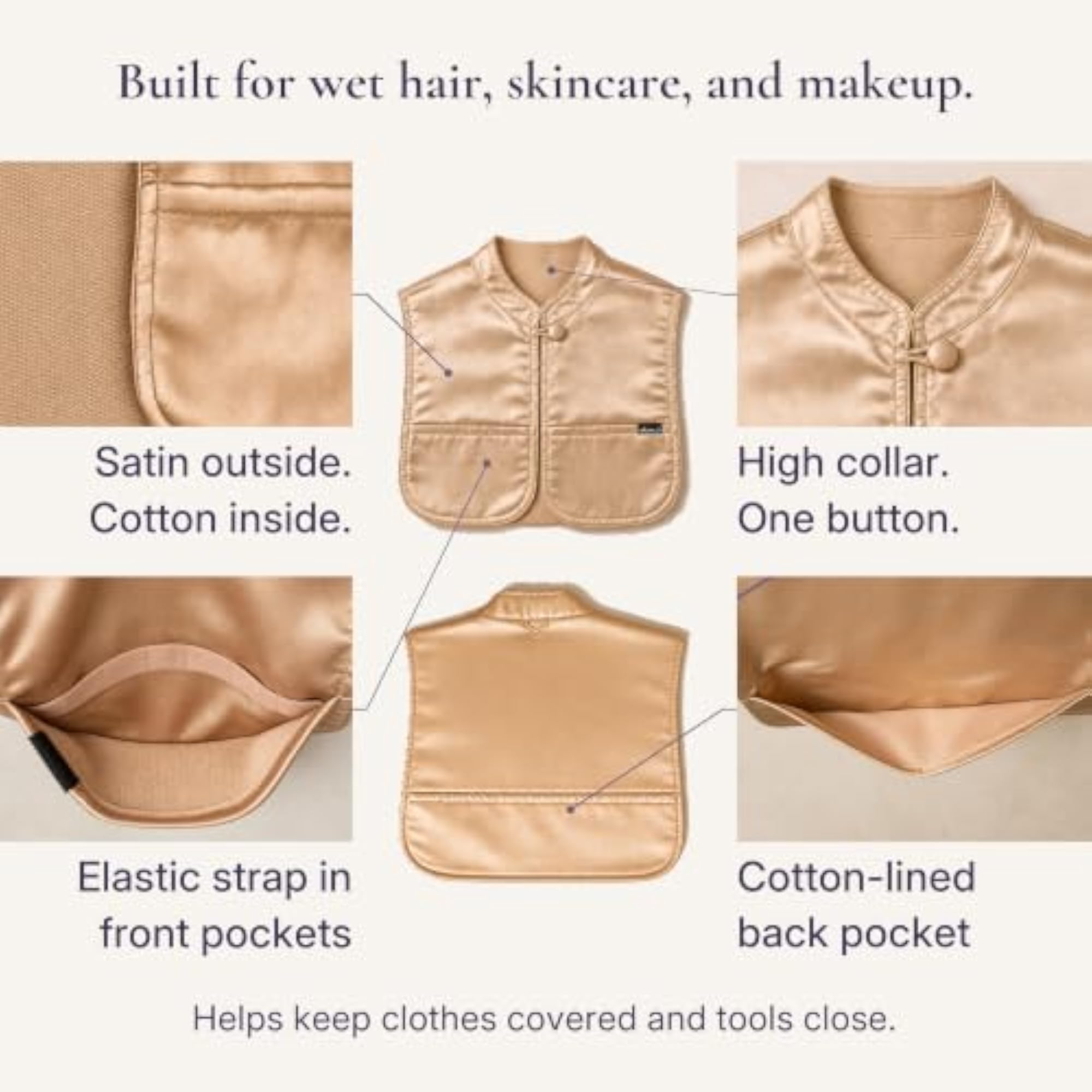 Wearable Beauty Cover for Wet Hair, Satin + Cotton Drape