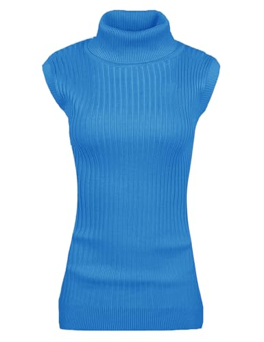 Image of v28 Women Sleeveless High Neck Turtleneck Stretchable Knit Sweater Top