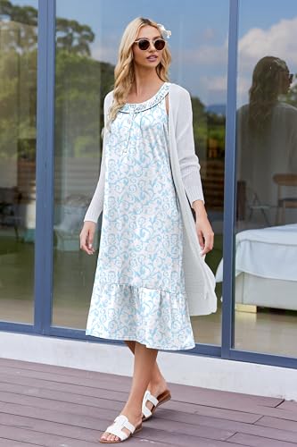 Image of Ekouaer Women's Nightgowns Long Sleeveless Night gown with Pockets Soft Ladies Nightdress