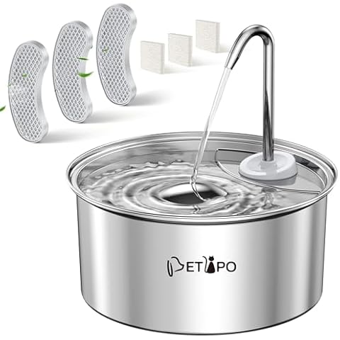 Petlipo Stainless Steel Cat Water Fountain, 3.2L/108oz Stainless Cat Drinking Fountain, Pet Water Fountain with 3 Pcs Filters & Sponges, Water Fountain for Cats Indoor with 2 Flow Modes for Cats Dogs Cover