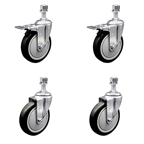 Polyurethane Swivel Threaded Stem Caster Set of 4 w/5
