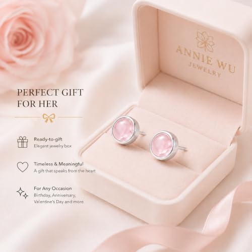 Rose Quartz Stud Earrings for Women 925 Sterling Silver Hypoallergenic - image 7