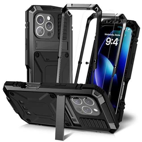 Coque iPhone 16 5G protège écran et caméra cassés grâce au métal antichoc avec béquille