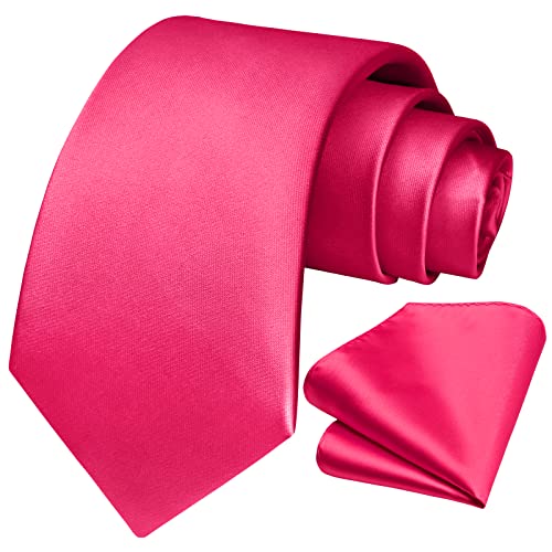 Image of HISDERN Mens Solid Color Ties Formal Satin Necktie and Pocket Square Set Classic Wedding Business Tie & Handkerchief