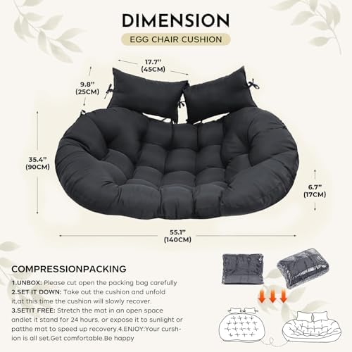 Image of Double Seater Cushion Set - Polyester Fabric Padded Seat for Hanging Egg /Garden Jhula (Black)