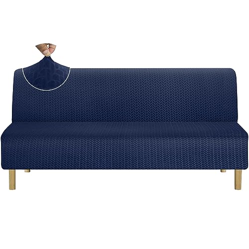 Granbest Verdickte Hohe Dehnung Armlose Futonbezug,Neue Muster Weiche Futon Abdeckung für Faltendes Schlafsofa Anti-Rutsch Sofabezug ohne Armlehne (Futon,Dunkelblau