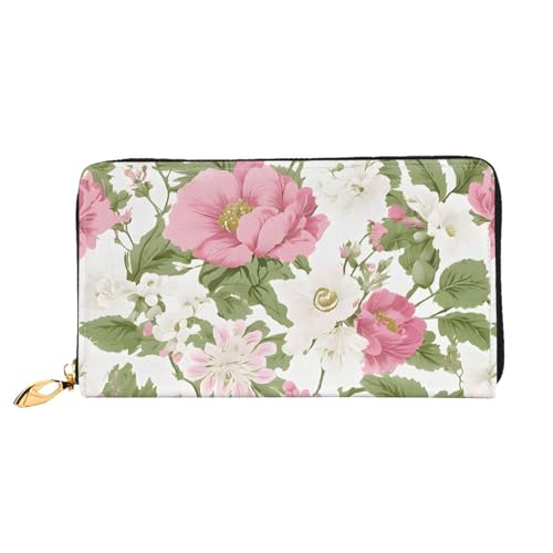 (Plant Floral Flowers) Faux Leather Wallet Long Clutch Zipper Purse Card Holder Travel Coins Cash Organizer Phone Pocket 7.48 x 4.13 x 0.9 inches