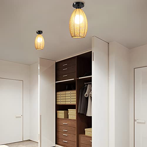 Plafonnier en rotin fait main avec diffusion lumineuse ombres ciselées - 3