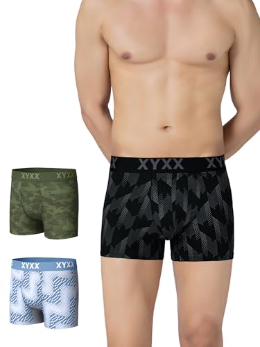 Image of XYXX Men's Cotton Modal Geometric Print Trunks | Antimicrobial, No-Marks Waistband Underwear for Men Combo (Pack of 3)