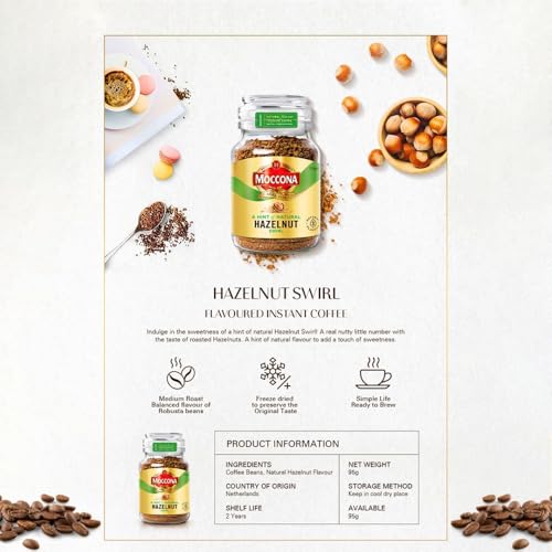 Image of Moccona Hazelnut Flavoured Instant Coffee 95g | Imported Coffee | Premium Arabica & Robusta Blend | Freeze-Dried | Bold & Strong Flavor