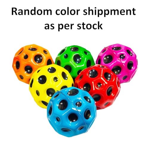 Image of MF Super Bouncy Rubber Moon Ball Toy for Kids and Adults with Craters - High Bounce, Textured Grip, Perfect for Playtime Fun - Soft Foam Ball (Pack of 1) Multicolor.
