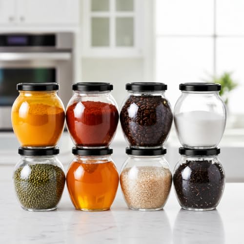 Image of Glass Jar with Air Tight Metal Lid I Kitchen Storage Jars for Spices, Coffee, Sugar & Dry Fruits I Grocery Storage Container I Kitchen Pantry Organiser Jar (MATKA GLASS JAR - 500 ML - PACK OF 6)