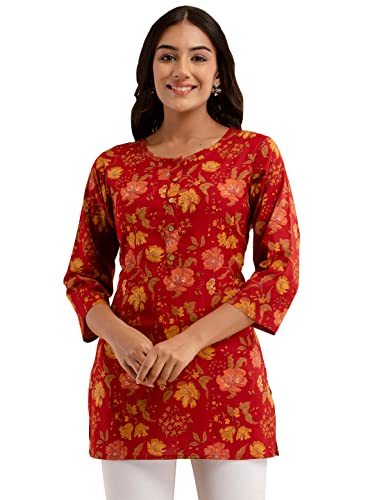Image of feranoid Women Cotton Printed Straight Short Kurti