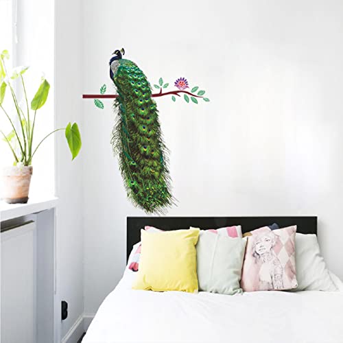 Sworna Nature Series Flower Peacock Garden Vinyl Removable Diy Wall Art Mural Sticker Decor Decal - Lady's Bedroom Office Sitting Living Room Hallway Kitchen Glass Door Window Nursery 26" H X 23" W #TOP5