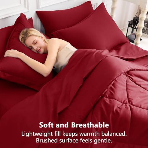 Image of CozyLux Full Size Comforter Sets Dark Red - 7 Pieces Bed in a Bag Full, Luxury Soft Bed Set for All Seasons, Bedding Set with Down Alternative Comforter, Sheets, Pillowcases & Shams