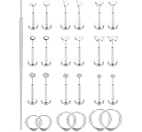 DYRBF - Juego de aretes de acero quirúrgico con parte trasera plana, acero inoxidable 316L, para cartílago, lóbulo, hélice, corazón, estrella, circonita cúbica, juego de aretes de aro de plata y oro
