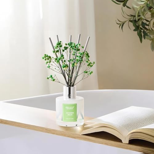 Image of Airkeep Reed Diffuser Set,3.38 fl oz (100 ml) - Cucumber Melon Oil Diffusers with 8 Reed Sticks, Home Fragrance Reed Diffuser for Bathroom Shelf Decor