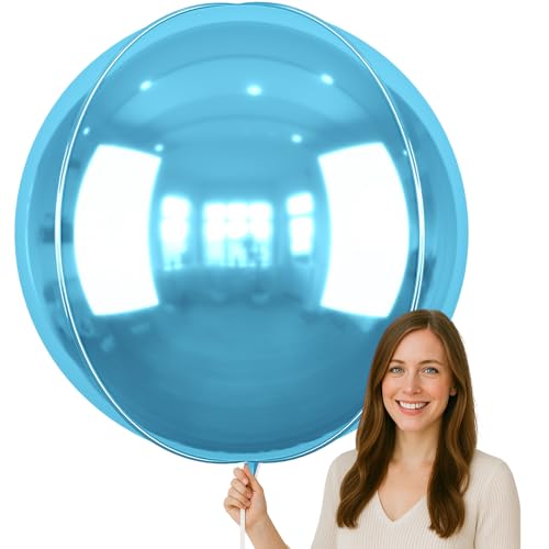 Image of 50 Inch Metallic Light Blue Round Foil Balloons 3pcs Large Mylar Balloons | Jumbo Giant Helium 4D Ball Balloons for Birthday Party, Graduation, Wedding, Christmas, New Year, Disco Prom Party Decoration