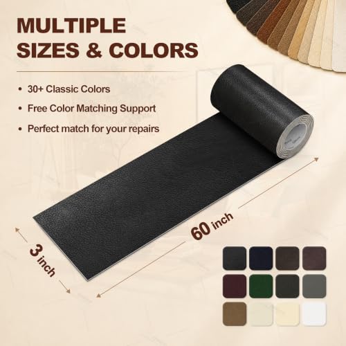 Image of ONine Leather Tape 3X60 Inch Self-Adhesive Genuine Leather Repair Patch For Sofas, Couch, Furniture, Drivers Seat(Black)
