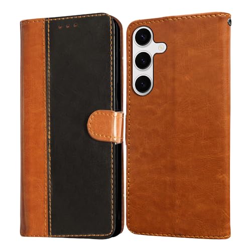 Image of Amazon Brand - Solimo Flip Leather Mobile Back Cover (Soft & Flexible Back case) for Samsung Galaxy S24 5G (CamelBlack)