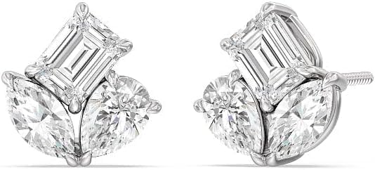 Jewellery club 1.00 Ctw Emerald Cut Simulated Diamond Stud Earrings With 925 Sterling Silver 14k White Gold Plated