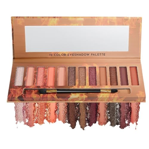 Lidschatten Palette Mit 12 Farben, Matt Und Schimmernde Eyeshadow Palette Mit Spiegel Und Pinsel, Hohe Farbwiedergabe Nacktbraun Liedschatenpalete Für Frauen Mädchen Augen Make-Up