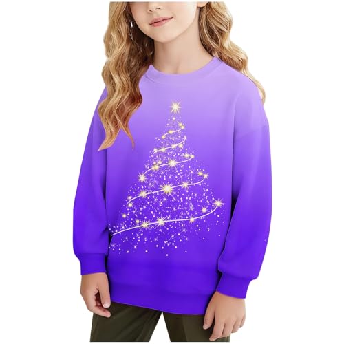 boys christmas jumper Christmas Jumpers for Boys Girls Kids Xmas Santa Claus Printed Sweatshirts Long Sleeve Crewneck Sweaters Funny Novelty Party Pullover Tops Unisex Purple 9 Years