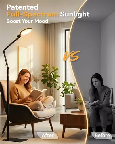 Sun Lamp 12000 Lux Full Spectrum Daylight Therapy Floor Lamp with 670nm Red Light Therapy and Monitor Mount 6-in-1 Modes 9 Color Temperatures 10 Brightness Magnetic Remote 43-68.5 Adjustable UV-Free — view 3
