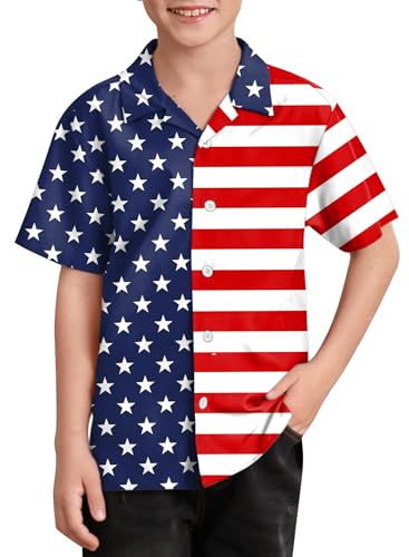 Image of BesserBay Unisex Kids 4th of July Shirt Girls Boys Patriotic Button Down Shirt American Flag Top 4-14 Years