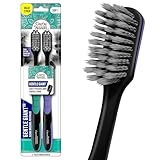 GuruNanda Gentle Giant Charcoal Toothbrush - Dual Action Flossing Spiral Bristles, Non-Slip Ergo Dexa Grip Handle, Helps in Teeth Whitening, BPA Free, 2ct