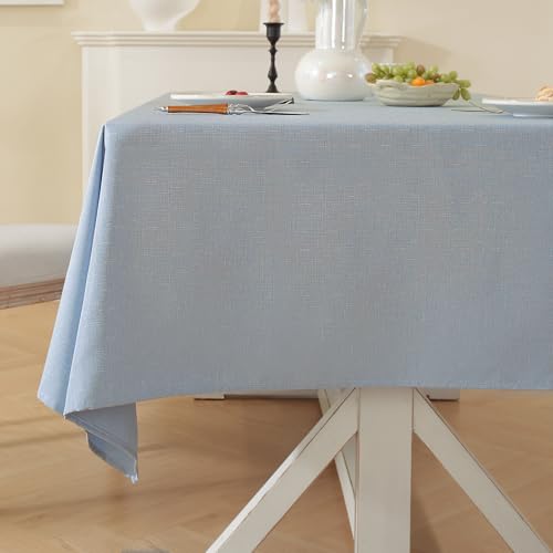 Laolitou Table Cloth (Fits 4 Foot Table) Rectangle Linen Waterproof Textured Light Blue Tablecloth Washable Wrinkle Free Spill Proof Fabric Tablecloths for Dining Table Farmhouse 52x70 Inch