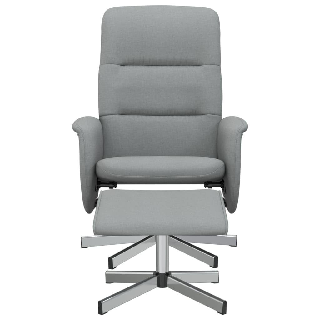 Fotel relaksacyjny z podnóżkiem, jasnoszara tkanina, regulowana, obrotowa, z funkcją leżenia, ergonomicznie wyściełana, do salonu, biura, kącika do czytania, kominka, do