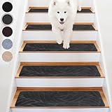 Homwiz Tapis d'Escalier Antidérapant, Lot de 15 Marchettes d'Escalier Autocollantes Intérieur, Moquette Escalier Réutilisable Découper pour Protéger Animaux, Seniors, Enfants (Gris Foncé, 55x19 cm)