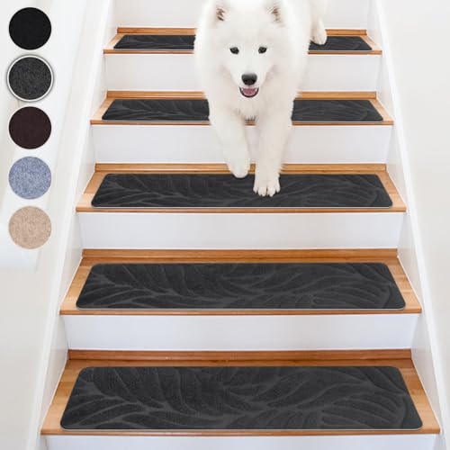 Homwiz Treppenstufen Matten, Stufenmatten Selbstklebend Innen 15 Stück, Treppenstufen Antirutsch Zuschneidbar Wiederverwendbar für Schützen Sie Haustiere, Senioren Kinder (Dunkelgrau, 55x19 cm)