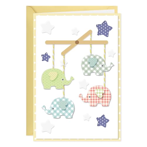 GROWTHMAGIC Baby Shower Card for Boy or Girl, 3D Elephants & Stars Design