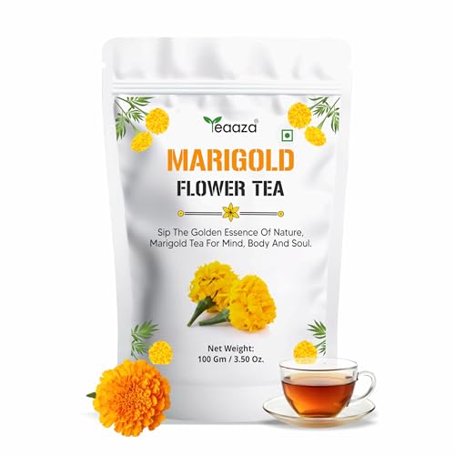 Image of Teaaza Marigold Flower Tea | Natural Sun Dried Marigold Flower | RELIEVES PAIN | Caffeine Free - Flower Based Herbal Tea - Gluten Free - Non - Bitter | Marigold Tea Leaves-100 Grams, 200 Cups