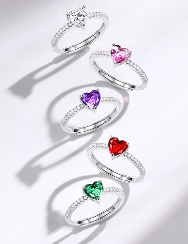 JeweBella 925 Sterling Silver Heart Ring for Women Cubic Zirconia Wedding Engagement Promise Ring Thumb Adjustable Rings for Women Girls Jewellery Gift - Image 6