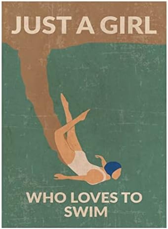 Metal Tin Retro Sign Just A Girl Who Loves To Swim Art Print poster, vintage swimming poster, swimming art poster, summer poster Music Bar Club Men's Cave Art Decor Wall Poster Gift - 5.5x8 Inch