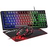 BlueFinger RGB 87 Keys Gaming Keyboard and Backlit Mouse Combo, USB Wired Rainbow Keyboard, Gaming Keyboard Set for Laptop PC Computer Game and Work(Black & Gray)