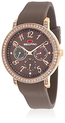 Montre pour femme Seapro fiable avec boîtier en acier et sangle silicone marron