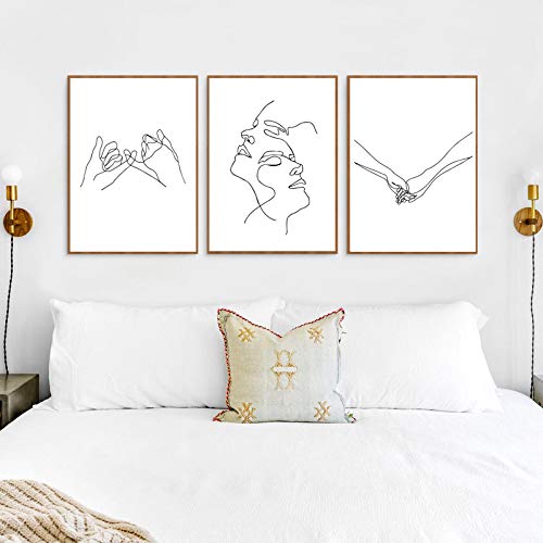 Affiche couple mains visage pour chambre parentale triptyque abstrait moderne et chic 70x100
