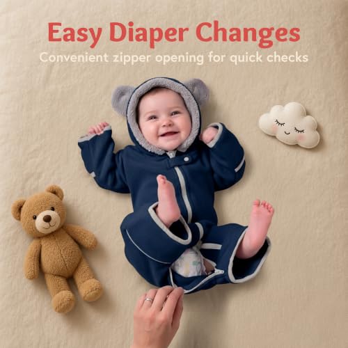 Image of baby deedee Bunting Fleece - Hooded Bear Ears Diaper Zip
