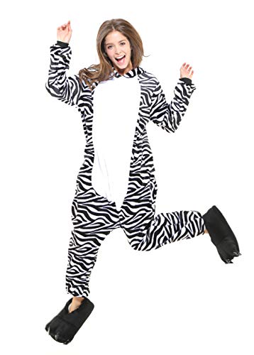 Tante Tina Ganzkörperkostüm Zebra für Erwachsene - Zebrakostüm für Erwachsene aus kuschligem Plüsch und Flannel - Schwarz/Weiß - Größe L Cover