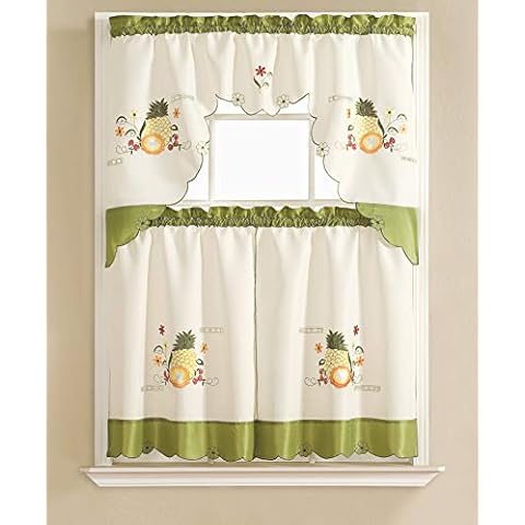 Gentle Home 3pc Kitchen Curtain and Valance Set/1 Swag Valance and 2 Tiers,2 Tiers Width 30"x 36" Each and The Valance Length 60"x36" (Pineapple) Cover